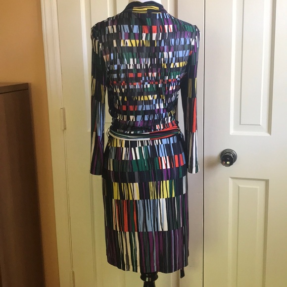 BCBGMaxAzria Multi-Colored Pattern Faux Wrap Dress - Picture 5 of 8